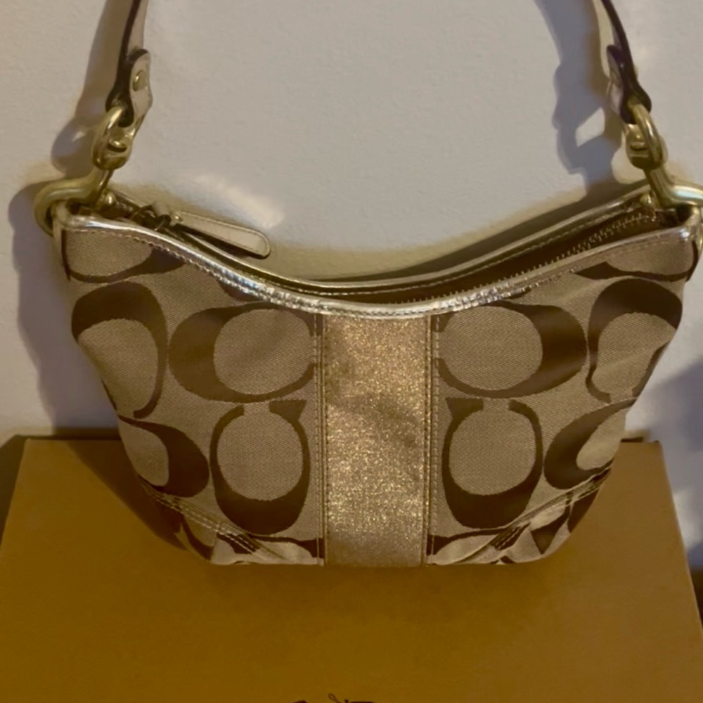 Coach Gold and Brown Shoulder Bag